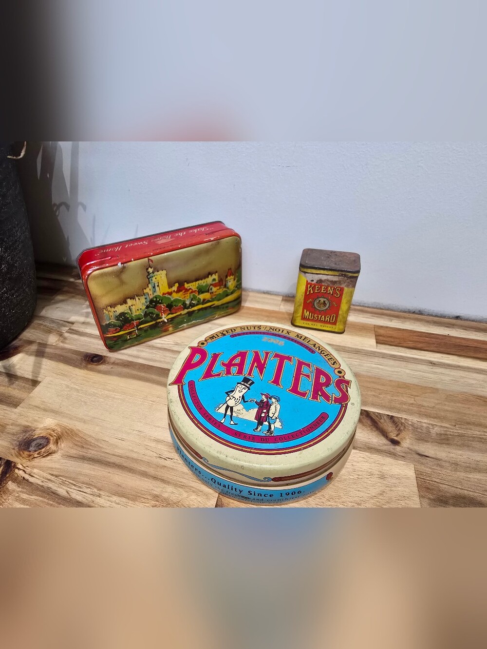 Vintage-Style Blue and Cream Tin Decorative Storage